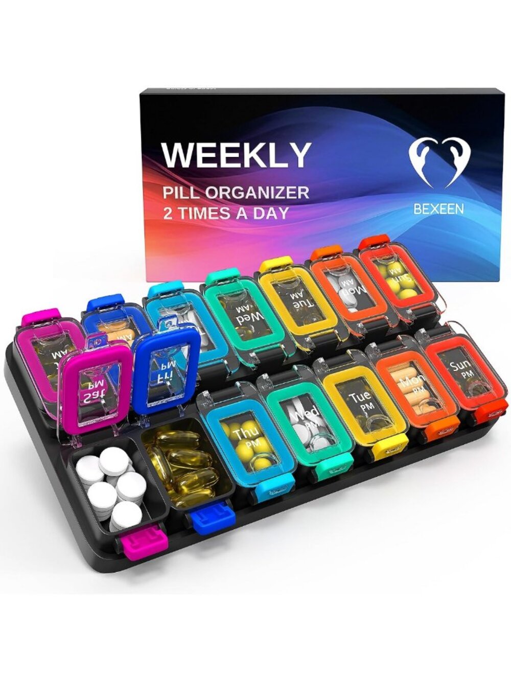 Large Weekly Pill Organizer - AM/PM Medicine Case, Moisture-Proof